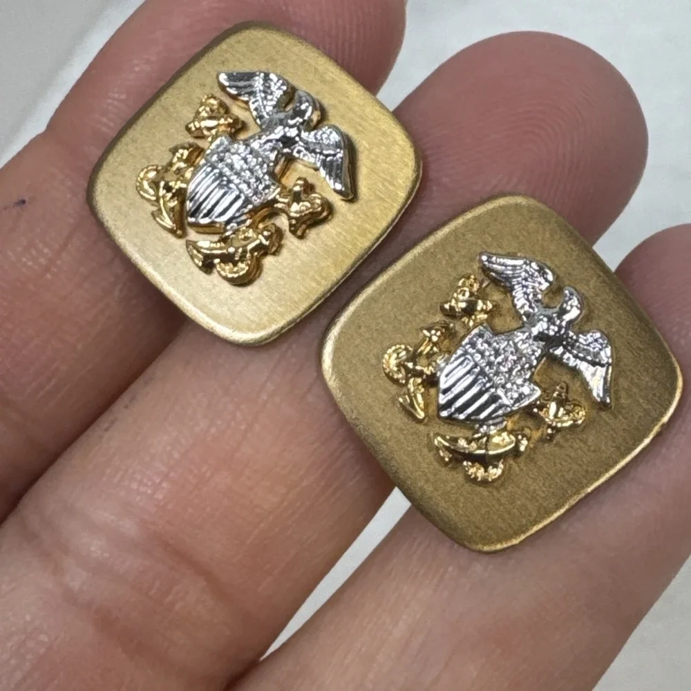 US Navy Chief Petty Officer CPO Gold Toned, Eagle Flag Crossed Anchor Cuff Links
